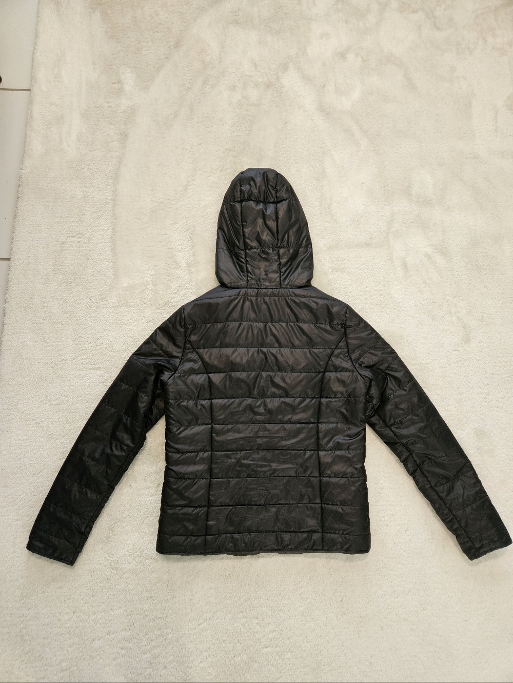 Black Quilted Hooded Puffer Jacket Size S Streetwear Casual Athleisure Spring - Picture 6 of 7